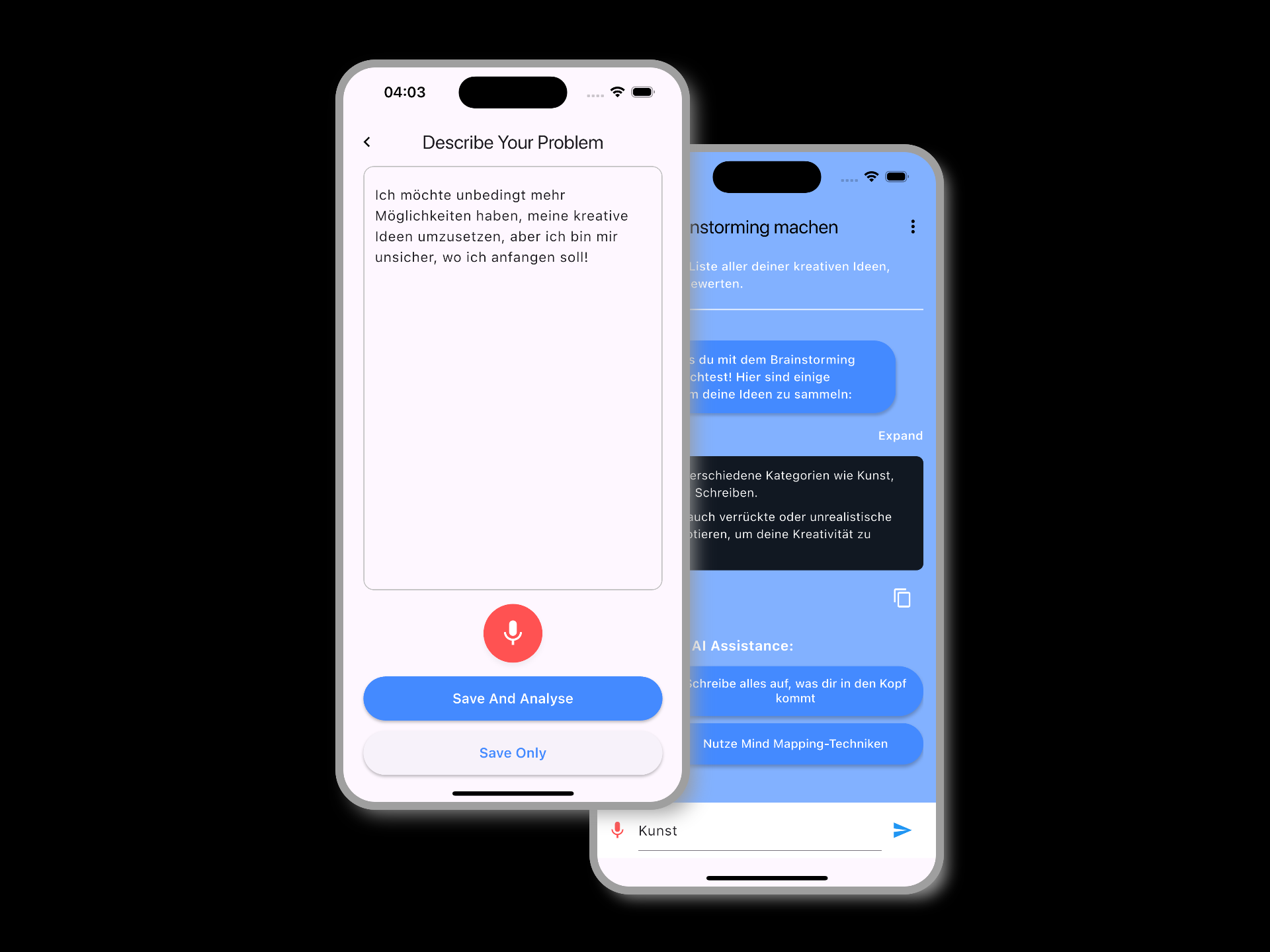 Screenshot of 'Problem? Solve It!' app user interface showing problem solving chat with AI.